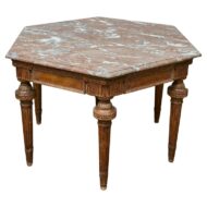Italian Louis XVI Style Walnut Carved Table with Hexagonal Marble Top