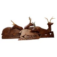 Set of Four American Carved Wood Deer Panels with Antlers, circa 1940