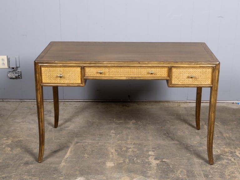 Midcentury McGuire Writing Desk with Cane Drawer Fronts and Brass Pulls - Image 15