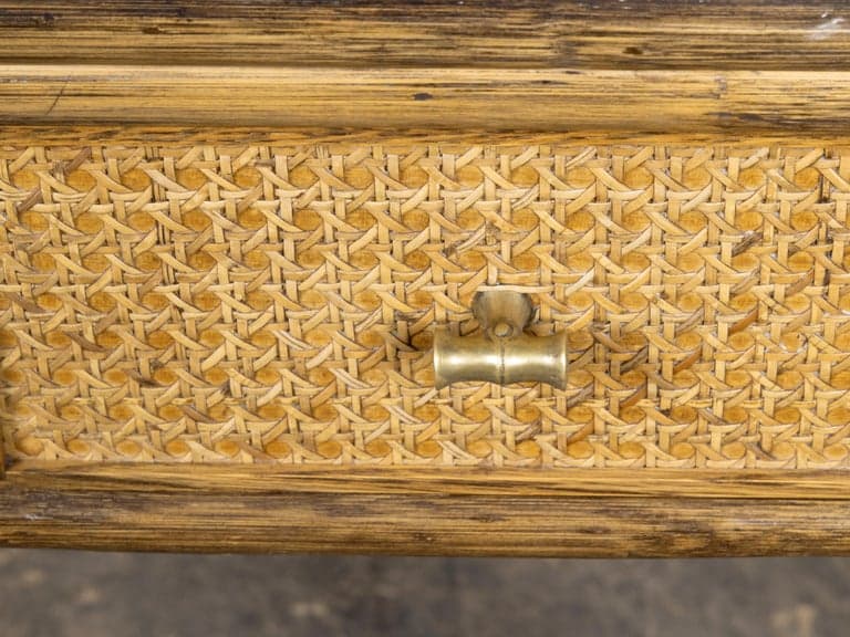 Midcentury McGuire Writing Desk with Cane Drawer Fronts and Brass Pulls - Image 11