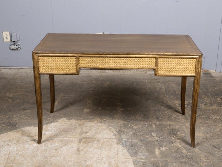 Midcentury McGuire Writing Desk with Cane Drawer Fronts and Brass Pulls - Image 4