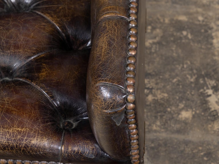 English 19th Century Adjustable Tufted Leather Gout Stool on Casters - Image 10