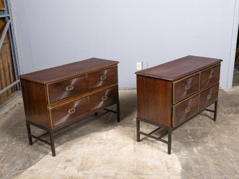 Pair of 19th Century Anglo-Indian Carved Chests on Custom Metal Stands - Image 5