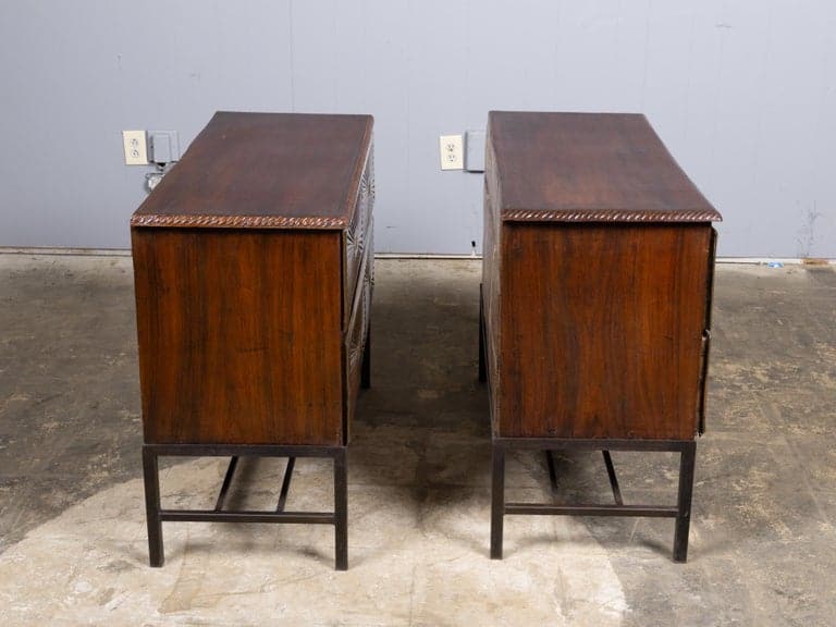 Pair of 19th Century Anglo-Indian Carved Chests on Custom Metal Stands - Image 4