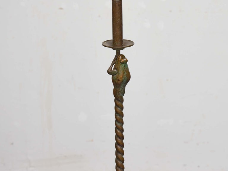 Bronze Frog Floor Lamp with Twisted Stem and Octagonal Base, circa 1930–1940 - Image 10