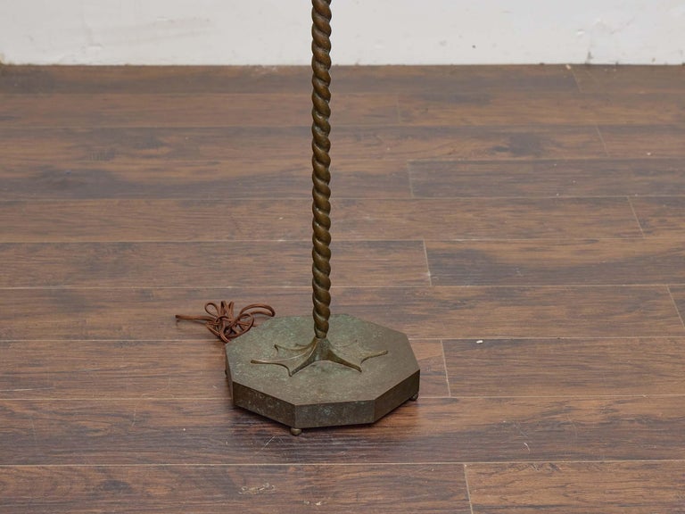 Bronze Frog Floor Lamp with Twisted Stem and Octagonal Base, circa 1930–1940 - Image 8
