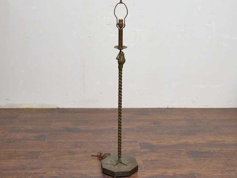 Bronze Frog Floor Lamp with Twisted Stem and Octagonal Base, circa 1930–1940 - Image 2