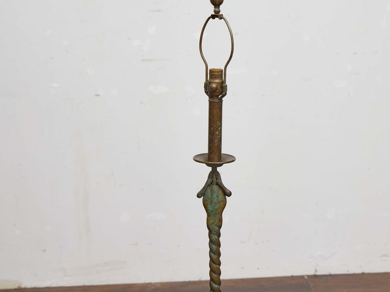 Bronze Frog Floor Lamp with Twisted Stem and Octagonal Base, circa 1930–1940 - Image 7