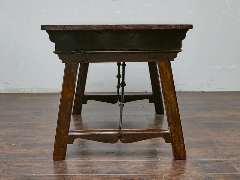 Late 18th Century Spanish Walnut Table with Carved Drawer Fronts, Iron Stretcher - Image 8