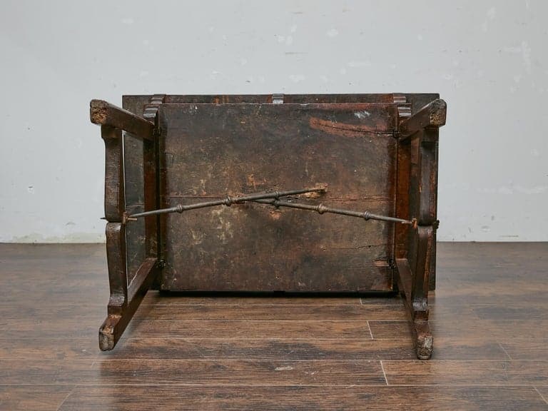 Late 18th Century Spanish Walnut Table with Carved Drawer Fronts, Iron Stretcher - Image 4
