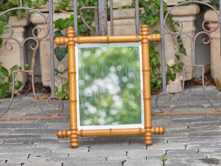 Small French Faux Bamboo Carved Wood Wall Mirror with Turned Frame, Circa 1900 - Image 2