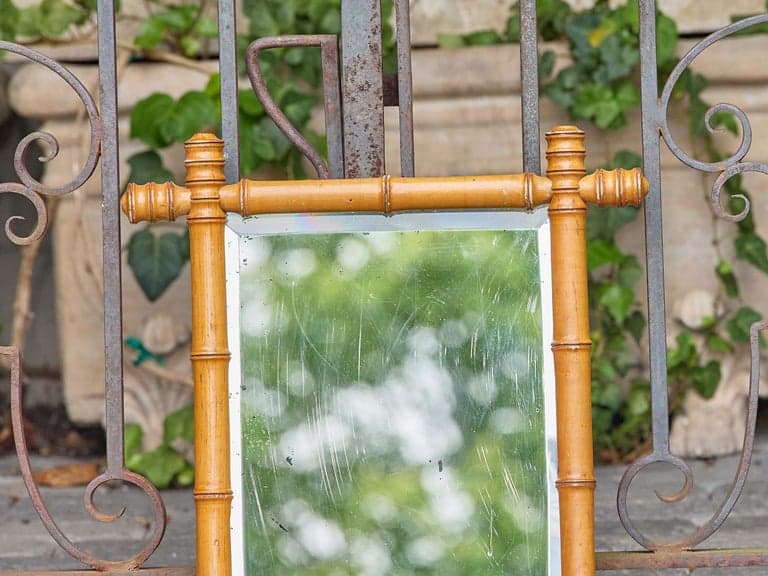 Small French Faux Bamboo Carved Wood Wall Mirror with Turned Frame, Circa 1900 - Image 8