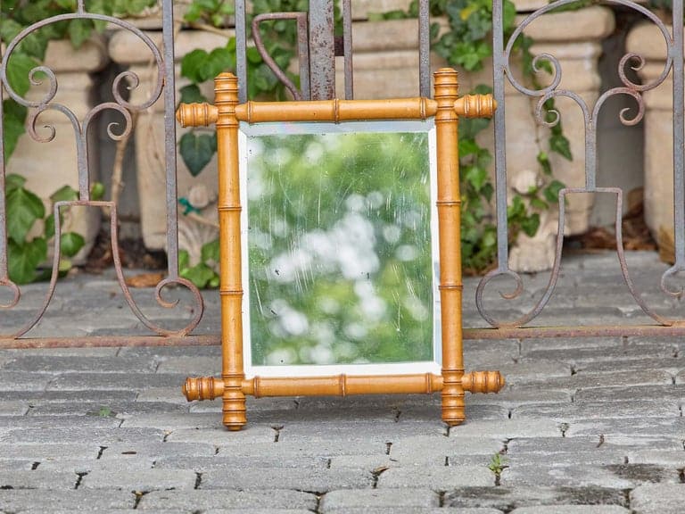 Small French Faux Bamboo Carved Wood Wall Mirror with Turned Frame, Circa 1900 - Image 6