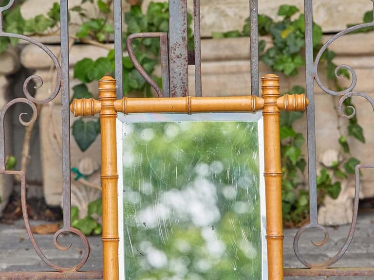 Small French Faux Bamboo Carved Wood Wall Mirror with Turned Frame, Circa 1900 - Image 5