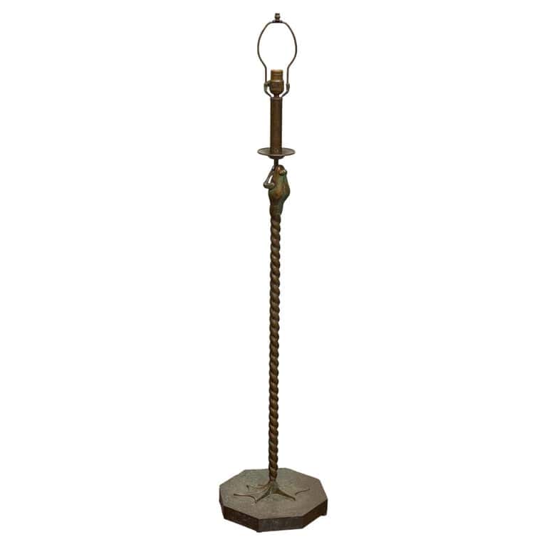 Bronze Frog Floor Lamp with Twisted Stem and Octagonal Base, circa 1930–1940