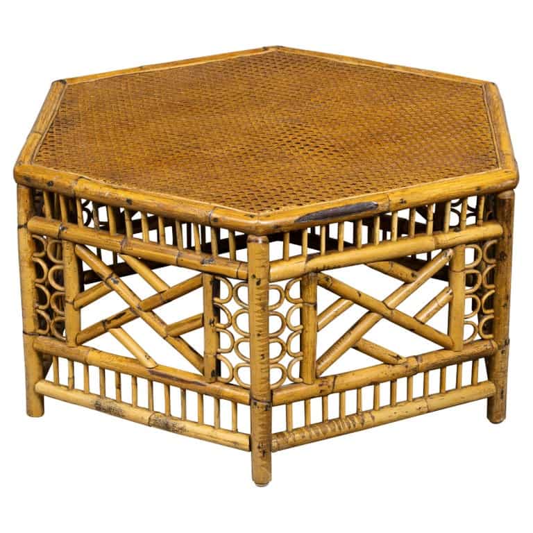 English Faux Bamboo and Cane Hexagonal Coffee Table, circa 1900
