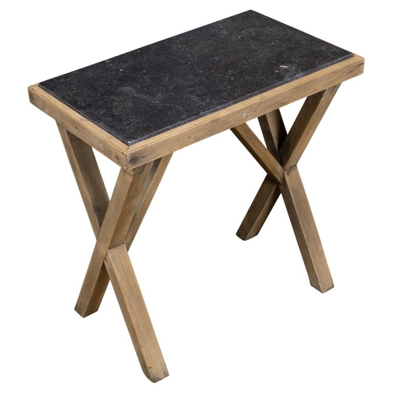 English Pine Side Table with Black Marble Top and X-Form Base, Circa 1880