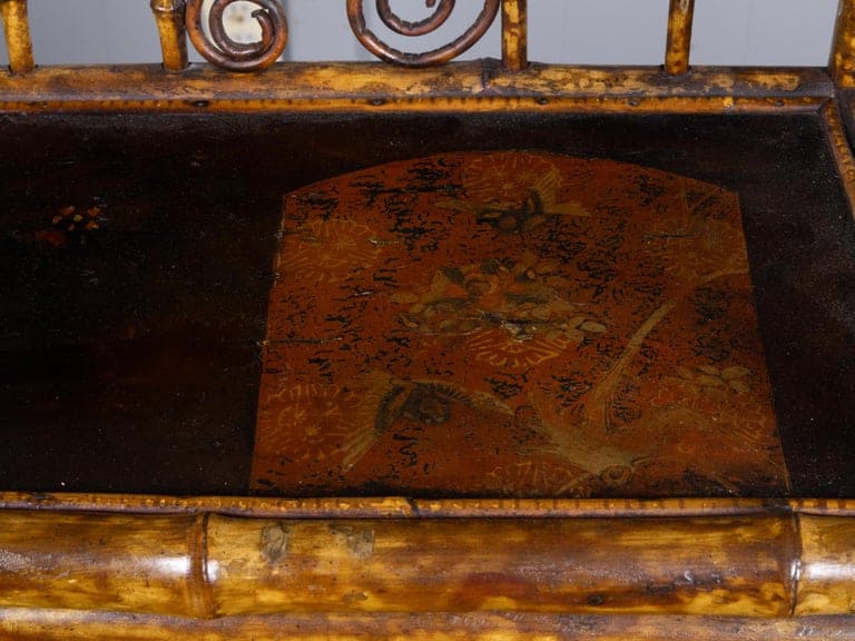 English Faux Bamboo Japanned Cabinet with Leather Shelves, 19th Century - Image 14