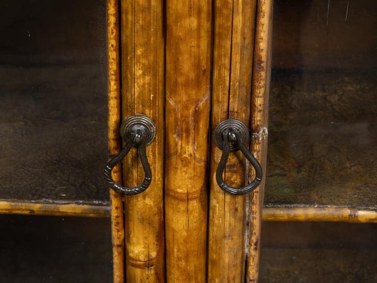 English Faux Bamboo Japanned Cabinet with Leather Shelves, 19th Century - Image 10
