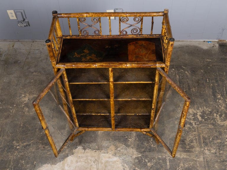 English Faux Bamboo Japanned Cabinet with Leather Shelves, 19th Century - Image 6