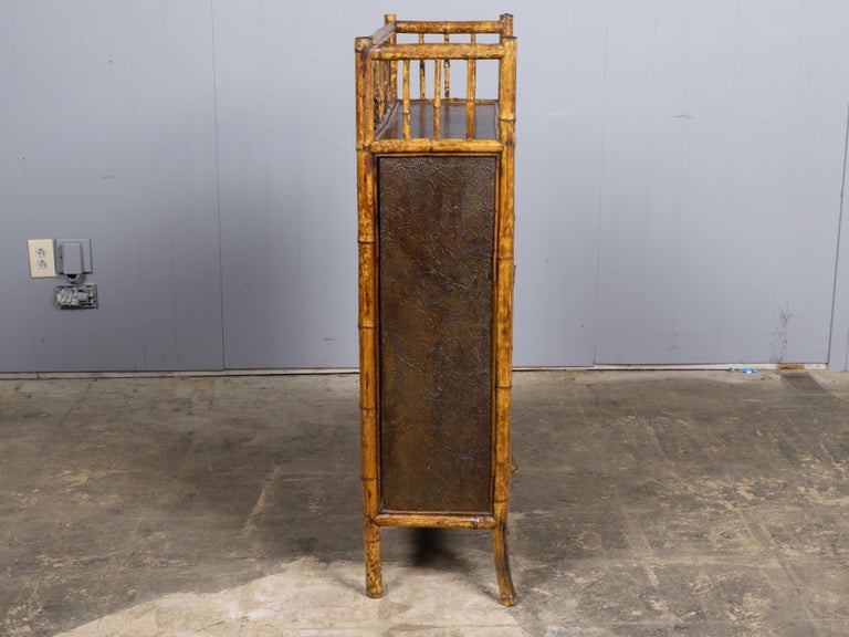 English Faux Bamboo Japanned Cabinet with Leather Shelves, 19th Century - Image 5