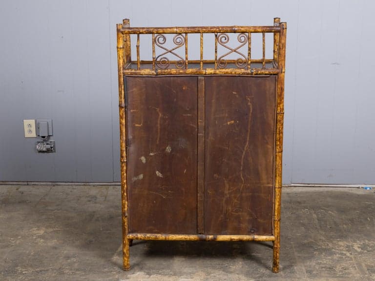 English Faux Bamboo Japanned Cabinet with Leather Shelves, 19th Century - Image 3