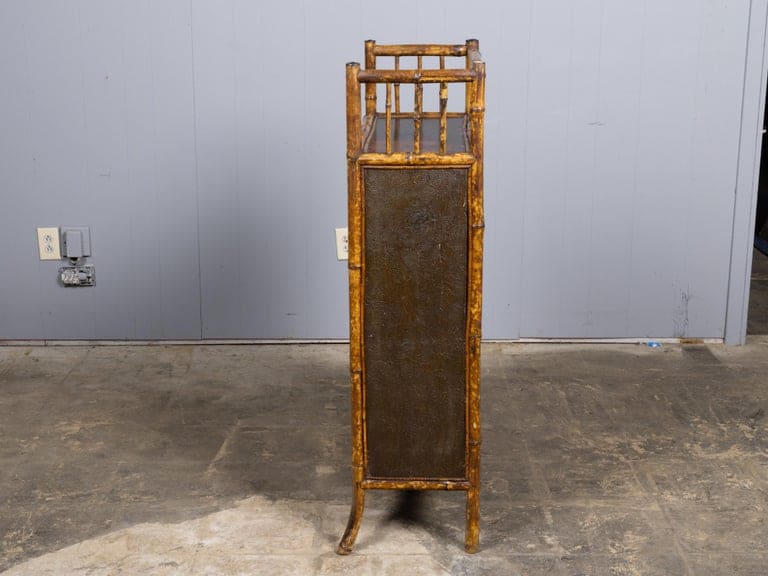 English Faux Bamboo Japanned Cabinet with Leather Shelves, 19th Century - Image 2