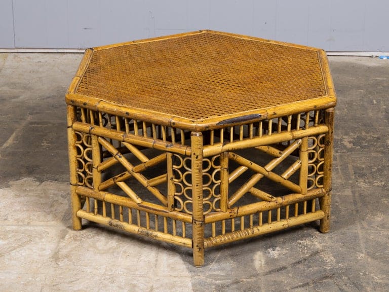 English Faux Bamboo and Cane Hexagonal Coffee Table, circa 1900 - Image 11