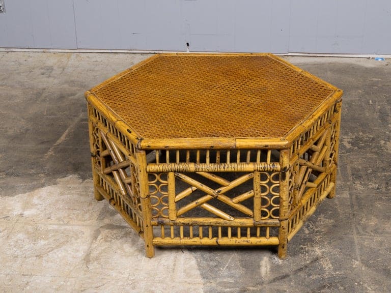 English Faux Bamboo and Cane Hexagonal Coffee Table, circa 1900 - Image 5