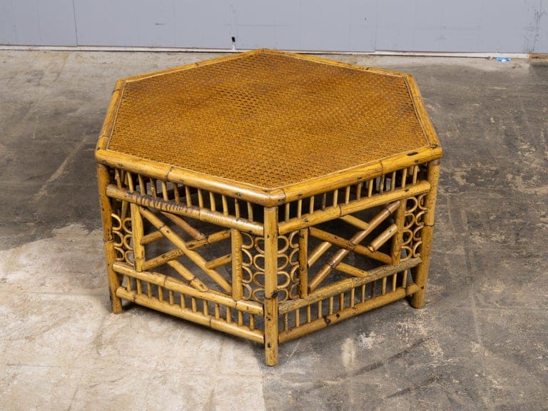 English Faux Bamboo and Cane Hexagonal Coffee Table, circa 1900 - Image 4