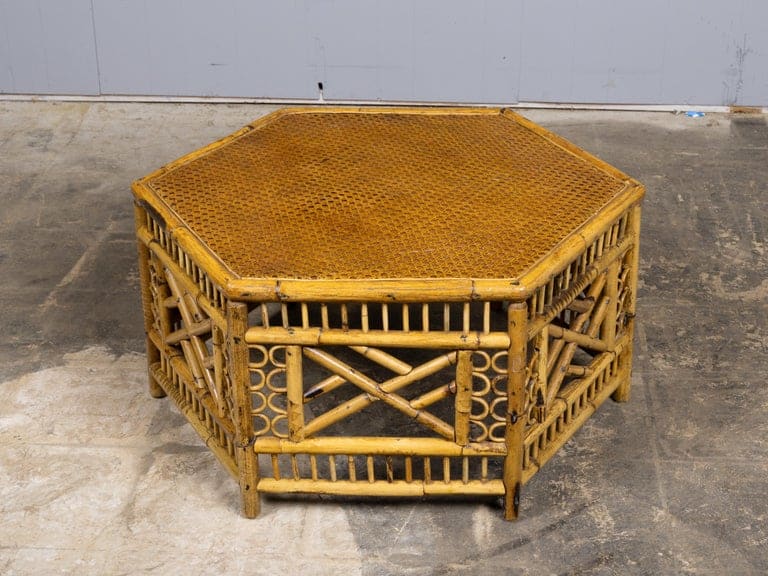 English Faux Bamboo and Cane Hexagonal Coffee Table, circa 1900 - Image 3