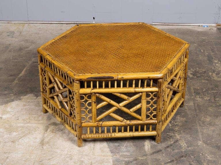 English Faux Bamboo and Cane Hexagonal Coffee Table, circa 1900 - Image 2