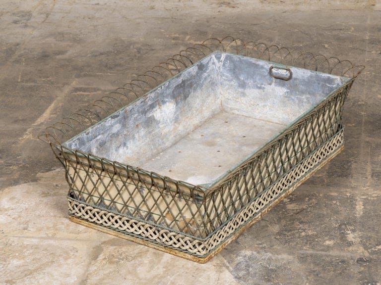 French 19th Century Tôle Planter with Decorative Wirework and Braided Detail - Image 5