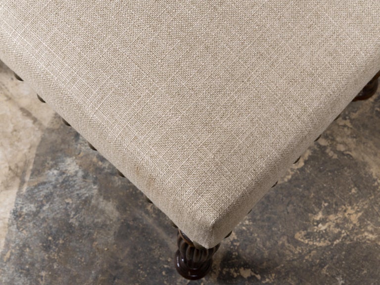 English 19th Century Walnut Upholstered Bench with Turned Legs - Image 9