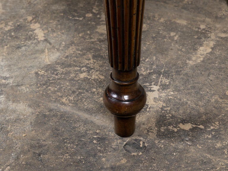 English 19th Century Walnut Upholstered Bench with Turned Legs - Image 6