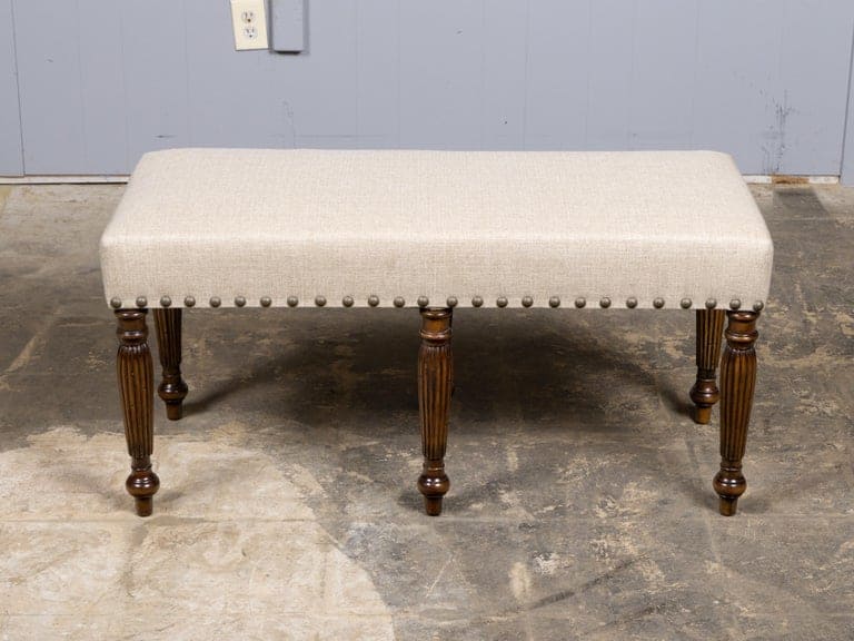 English 19th Century Walnut Upholstered Bench with Turned Legs - Image 3