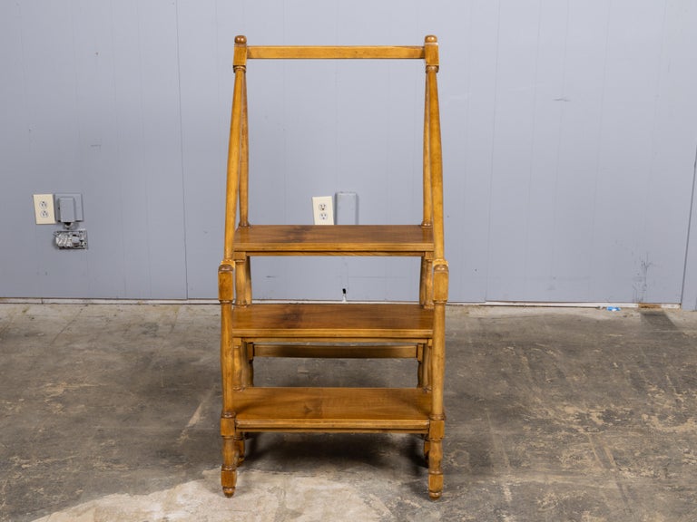 English 19th Century Walnut Library Steps with Handrail and Turned Supports - Image 10