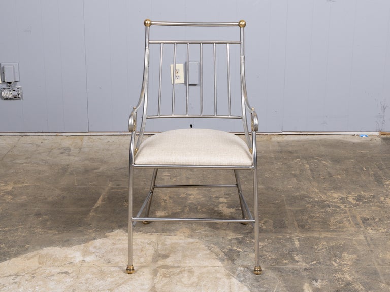 Mid-20th Century Italian Polished Steel Armchair with Brass Details - Image 12