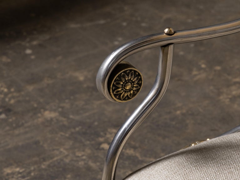 Mid-20th Century Italian Polished Steel Armchair with Brass Details - Image 9