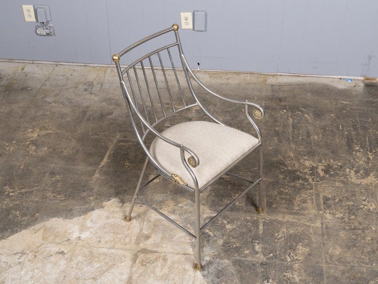 Mid-20th Century Italian Polished Steel Armchair with Brass Details - Image 5