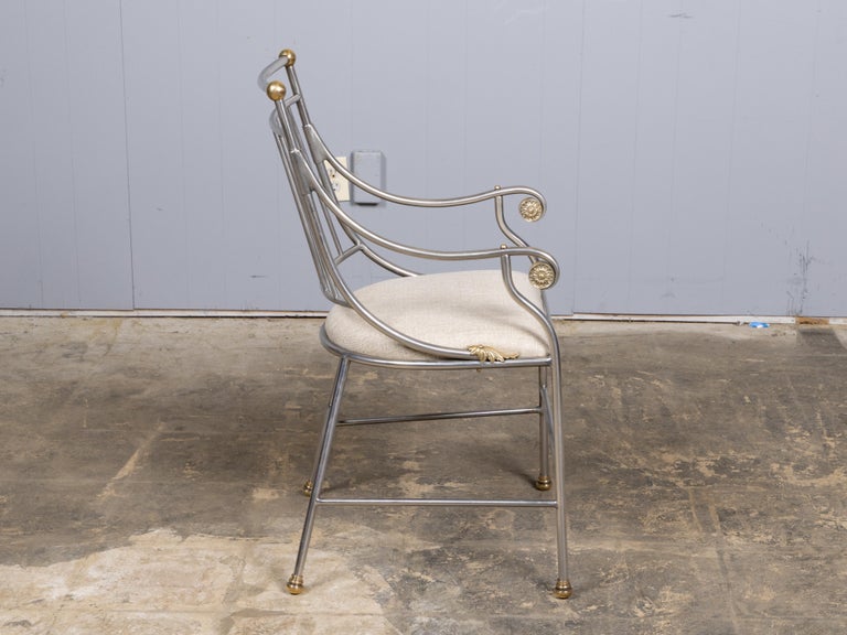 Mid-20th Century Italian Polished Steel Armchair with Brass Details - Image 4