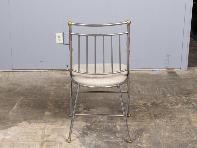 Mid-20th Century Italian Polished Steel Armchair with Brass Details - Image 3