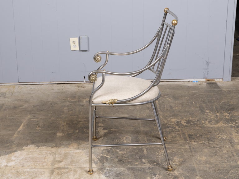 Mid-20th Century Italian Polished Steel Armchair with Brass Details - Image 2