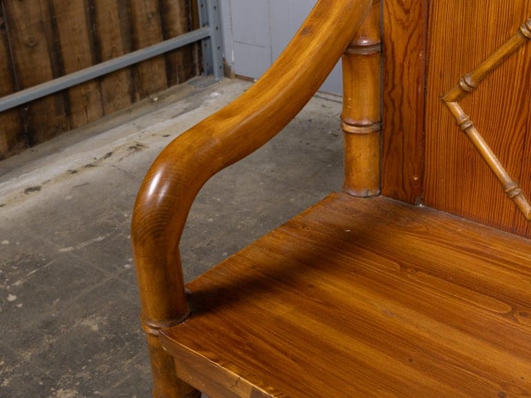 English Pine Faux Bamboo Bench with Panelled Back, Diamond Motifs - 19th Century - Image 9