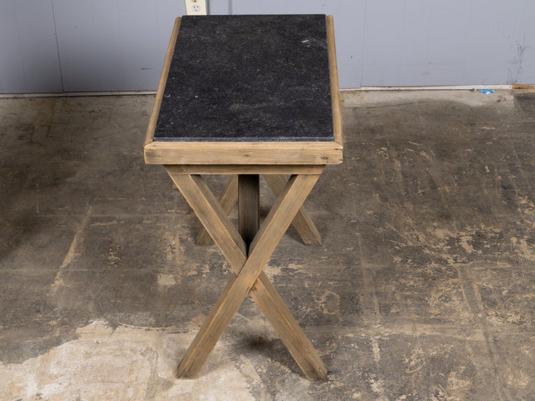 English Pine Side Table with Black Marble Top and X-Form Base, Circa 1880 - Image 2