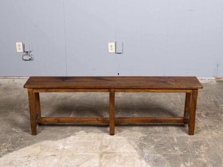 19th Century English Oak Bench with Plank Top and Stretcher Base - Image 14