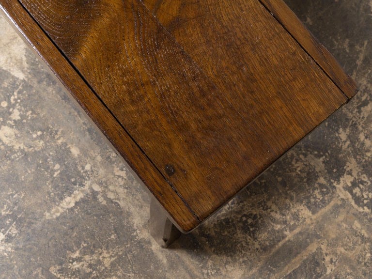 19th Century English Oak Bench with Plank Top and Stretcher Base - Image 13