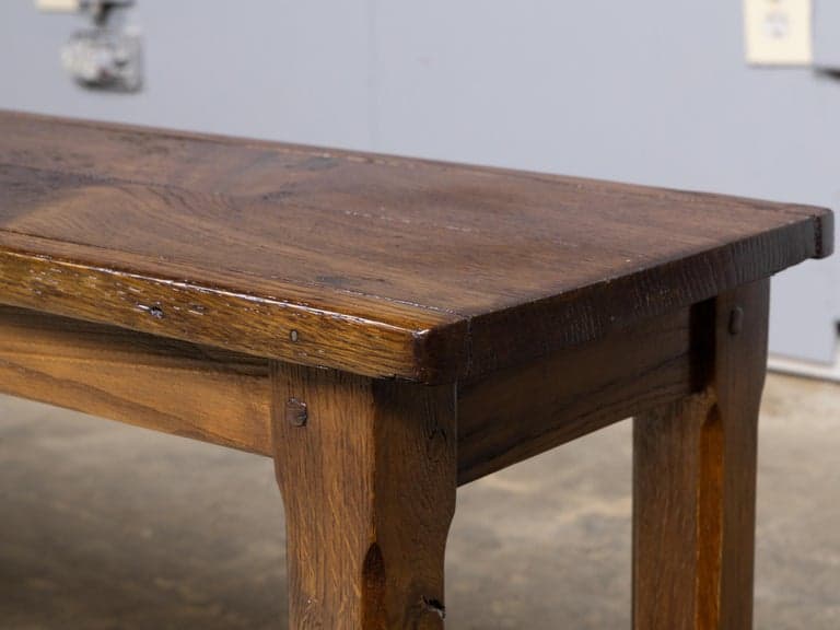 19th Century English Oak Bench with Plank Top and Stretcher Base - Image 11