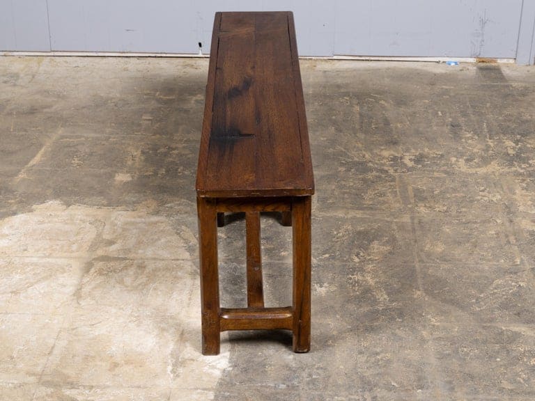 19th Century English Oak Bench with Plank Top and Stretcher Base - Image 4
