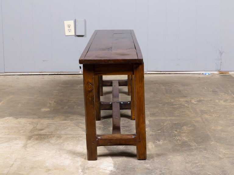 19th Century English Oak Bench with Plank Top and Stretcher Base - Image 2